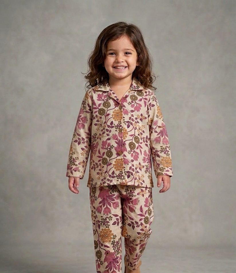 Kids Coordset - Cream Pink Floral