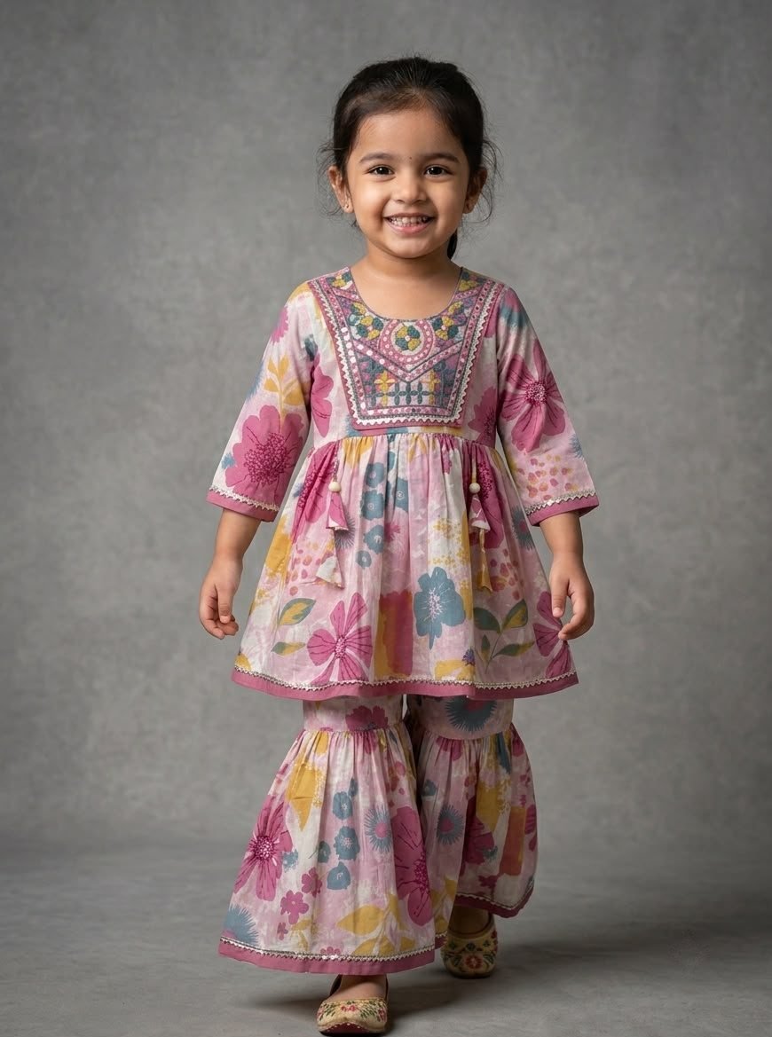 Jaipur Embroidered Kurti Sharara Set