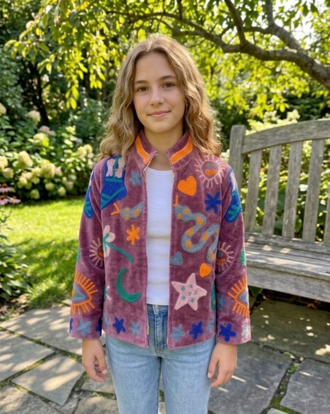 Jaipuri Suzani Velvet Jacket — Dusty Rose